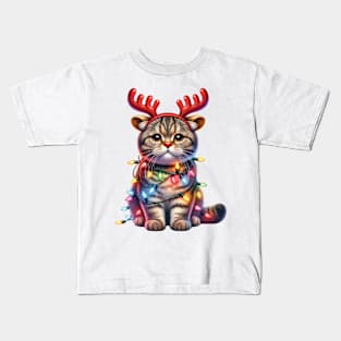 Christmas Red Nose Scottish Fold Cat Kids T-Shirt